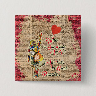 Alice,Mad Hatter &Rabbit Vintage Collage Quote 2 Inch Square Button