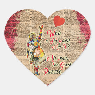 Alice,Mad Hatter &Rabbit Vintage Collage Quote Heart Sticker