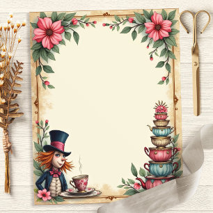Alice Mad Hatter Teacup Stack Scrapbook Paper