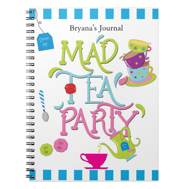 Alice Mad Tea Party Wonderland Whimsical Notebook (Front)