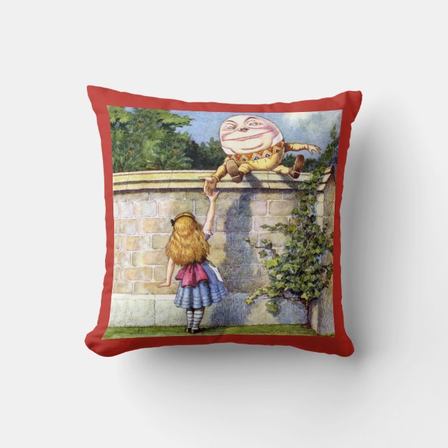 Alice Meets Humpty Dumpty in Wonderland Throw Pillow (Front)