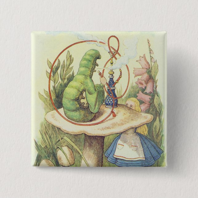 Alice Meets the Caterpillar 2 Inch Square Button (Front)
