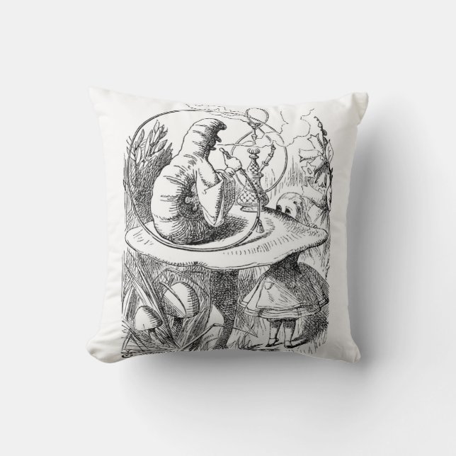 Alice Meets the Caterpillar - Alice in Wonderland Throw Pillow (Front)