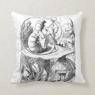 Alice Meets the Caterpillar - Alice in Wonderland Throw Pillow