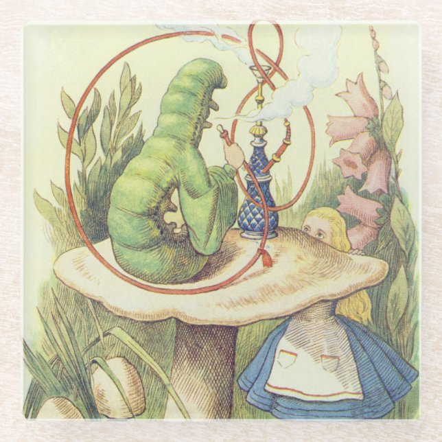 Alice Meets the Caterpillar Glass Coaster (Front)