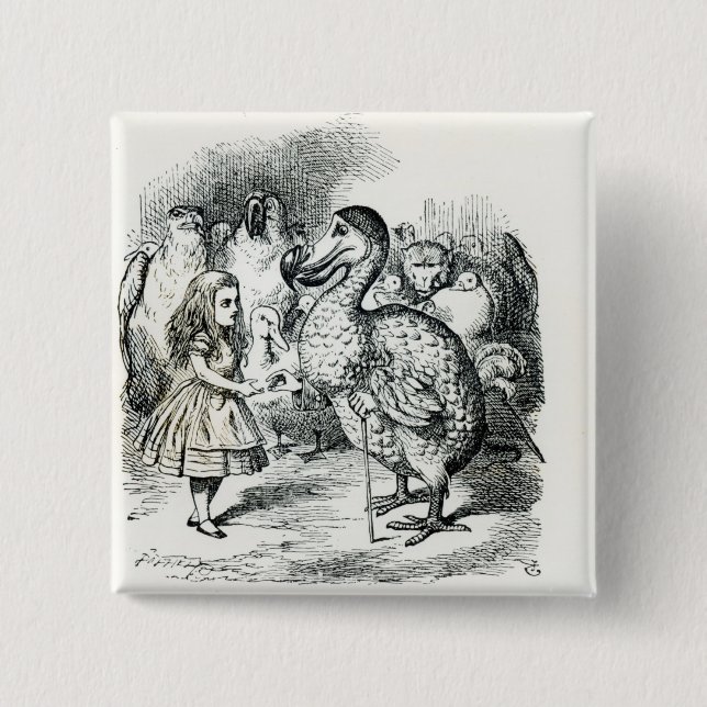 Alice meets the Dodo 2 Inch Square Button (Front)
