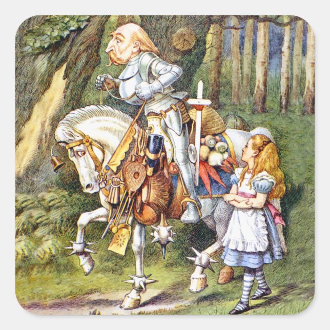 Alice Meets the White Knight in Wonderland Square Sticker (Front)