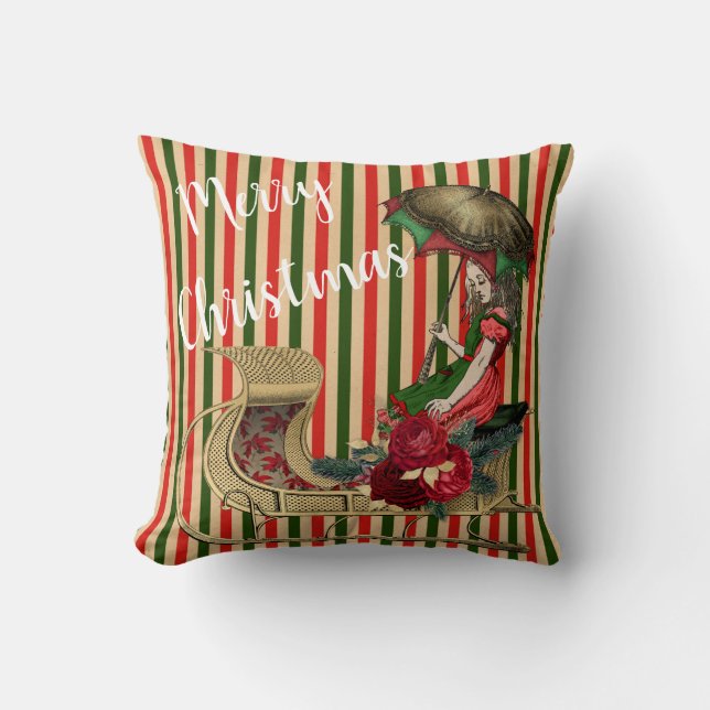 Alice Merry Christmas Throw Pillow (Front)