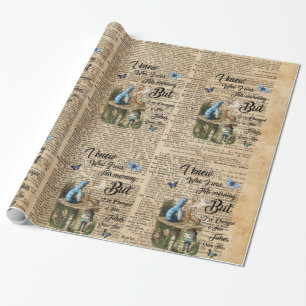Alice,Mushroom and Jin,Vintage Dictionary Art Wrapping Paper