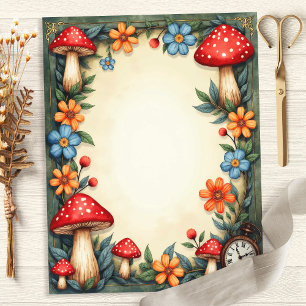 Alice Mushrooms and Clock Scrapbook Paper