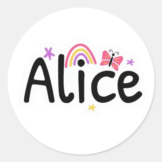 Alice name cute design classic round sticker (Front)