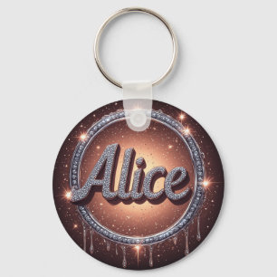 Alice Name Diamond Logo Badge in Sparkling Jewelle Keychain