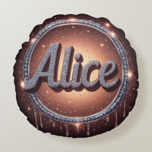 Alice Name Diamond Logo Badge in Sparkling Jewelle Round Pillow