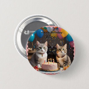 Alice Name With Birthday Party Cats, 2 Inch Round Button