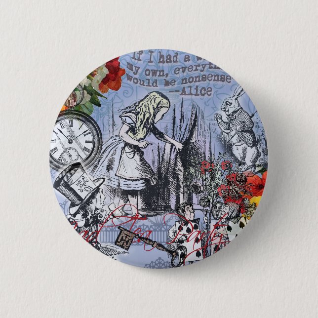 Alice nonsense curtain wonderland - Blue 2 Inch Round Button (Front)