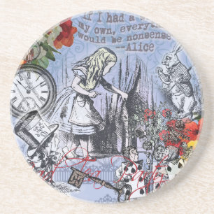 Alice nonsense curtain wonderland - Blue Coaster