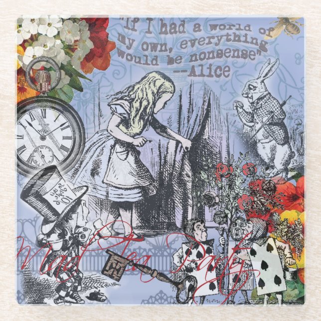 Alice nonsense curtain wonderland - Blue Glass Coaster (Front)