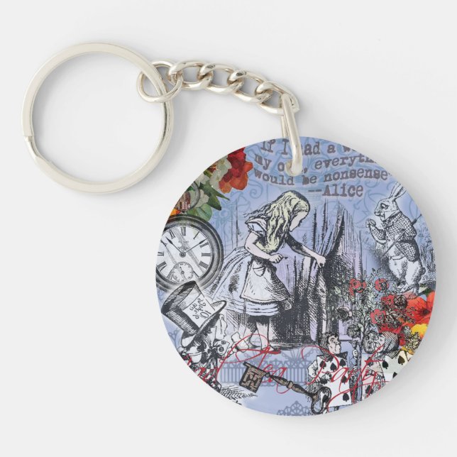 Alice nonsense curtain wonderland - Blue Keychain (Front)