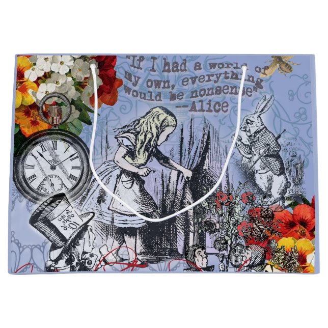 Alice nonsense curtain wonderland - Blue Large Gift Bag (Front)