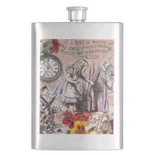 Alice nonsense curtain wonderland classic hip flask