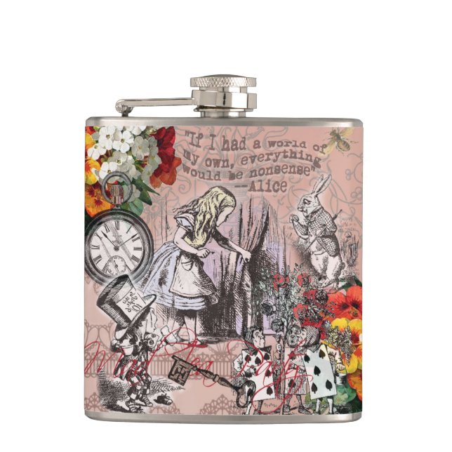 Alice nonsense curtain wonderland hip flask (Front)