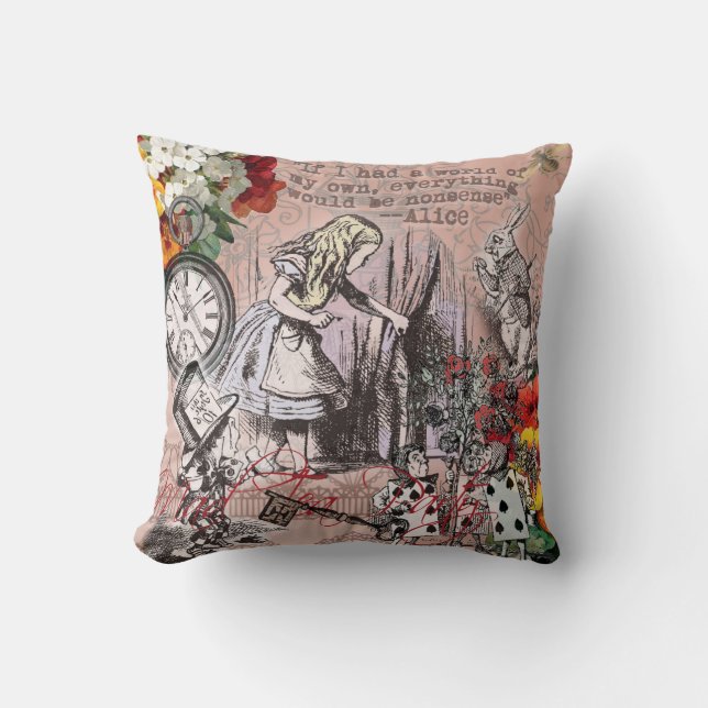 Alice nonsense curtain wonderland throw pillow (Front)
