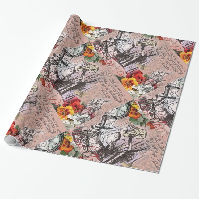 Alice nonsense curtain wonderland wrapping paper (Unrolled)