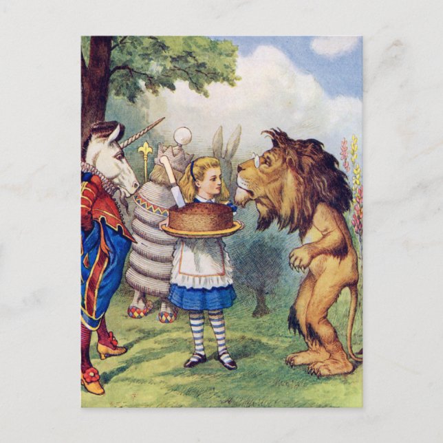 Alice Offers Cake to The Lion and The Unicorn Postcard (Front)