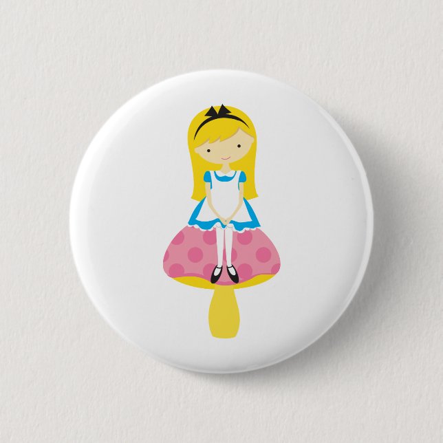 Alice on A Mushroom 2 Inch Round Button (Front)