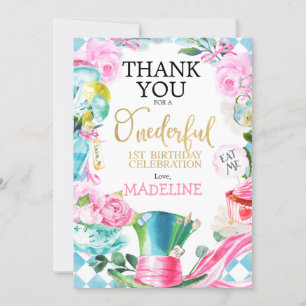 Alice Onederful 1er anniversaire Carte de remercie
