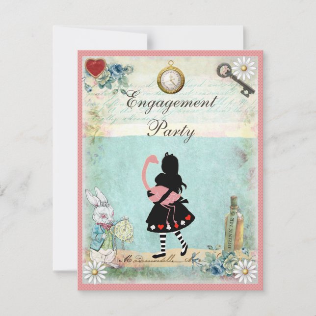 Alice & Pink Flamingo Engagement Party Invitation (Front)