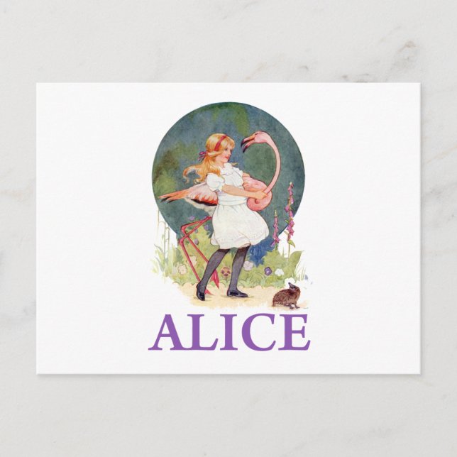 ALICE PREPARES TO  PLAY FLAMINGO CROQUET POSTCARD (Front)