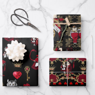 Alice Queen of hearts black and red set  Wrapping Paper Sheet