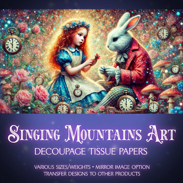 Alice Rabbit Floral Clock Fantasy Decoupage  Tissue Paper (Creator Uploaded)