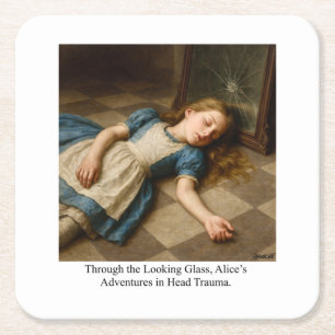 Alice’s Adventures in Head Trauma Square Paper Coaster