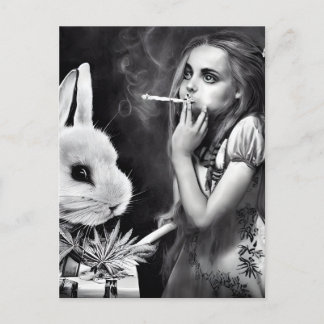 Alice Smokes Cannabis With the White Rabbit Postca Postcard