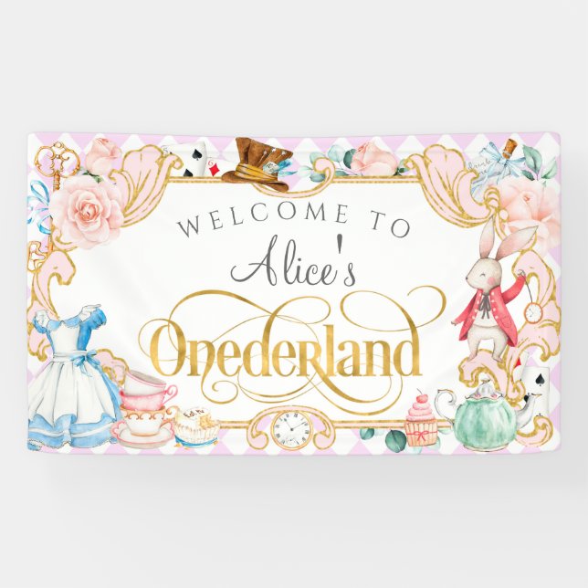 Alice tea party Onederland, Girl first birthday  Banner (Horizontal)
