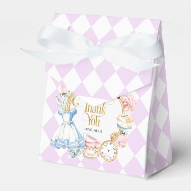 Alice tea party wonderland birthday purple favor box (Front Side)