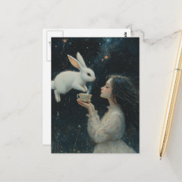Alice Tea With the Rabbit Fantasy Postcard