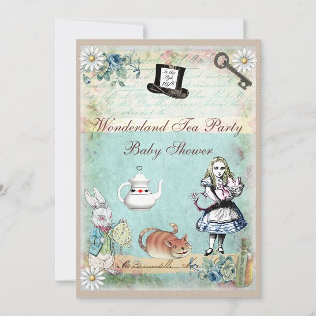Alice & the Cheshire Cat Wonderland Baby Shower Invitation (Front)