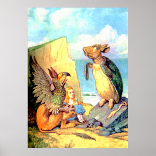 Alice, The Griffin & the Mock Turtle in Wonderland Poster