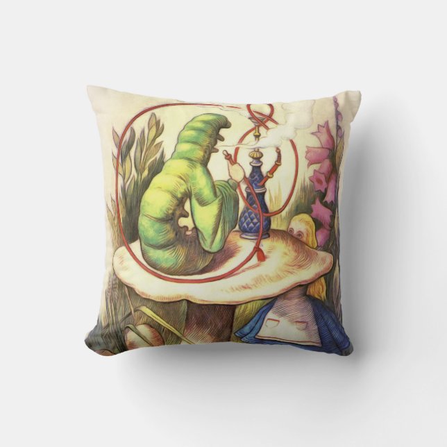 Alice & The Hookah Smoking Caterpillar Throw Pillow (Front)