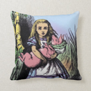 Alice & the Pig Baby in Pastels American MoJo Pill Throw Pillow