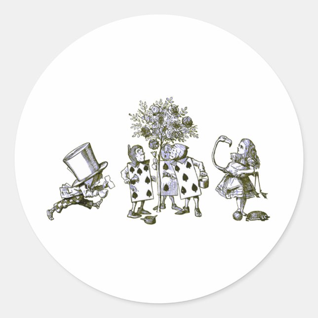 Alice & the Wonderland Gang in Blue Tint Classic Round Sticker (Front)