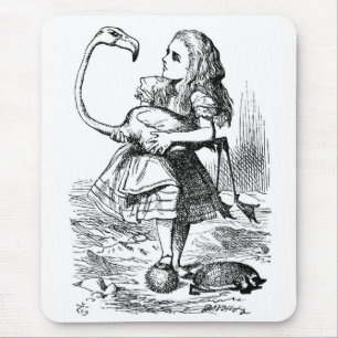 Alice trying to play croquet with a flamingo mouse pad
