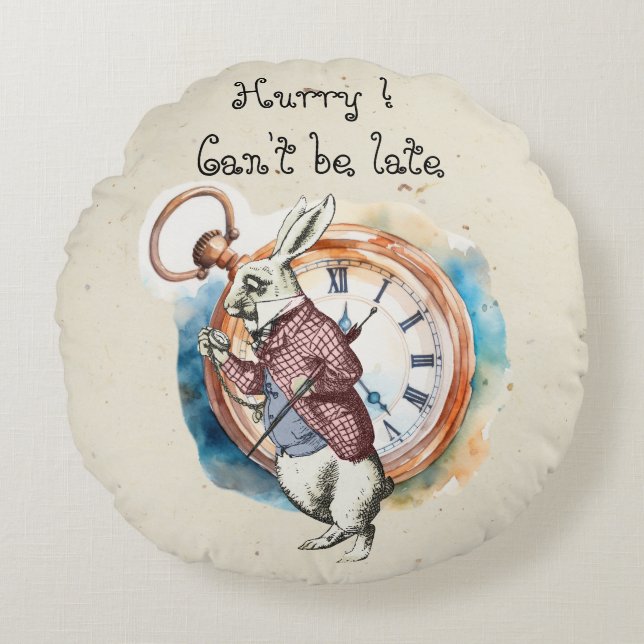 Alice - White Rabbit 1865 Round Pillow (Front)