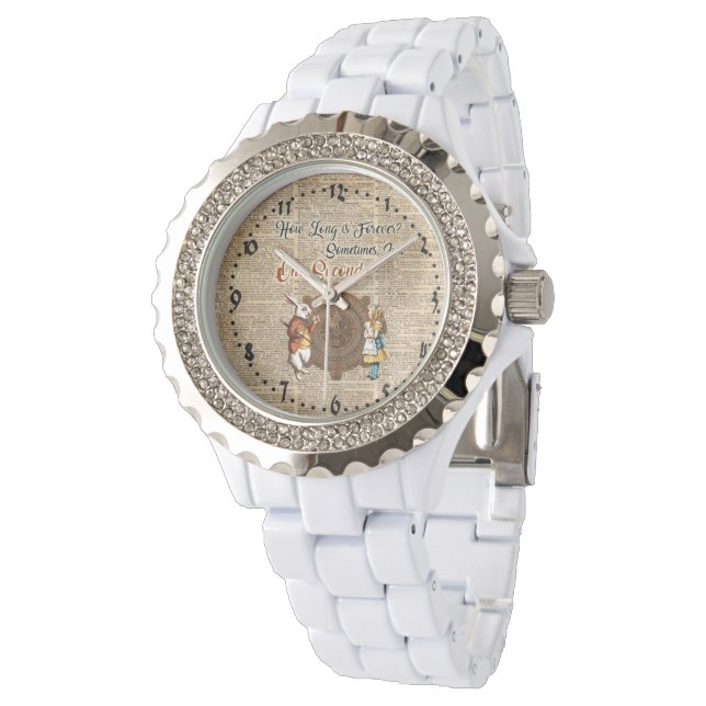 Alice & White Rabbit Vintage Dictionary Art Quote Watch (Angled)