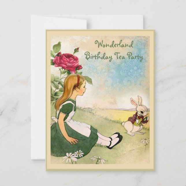 Alice & White Rabbit Wonderland Birthday Party Invitation (Front)