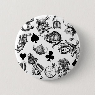 Alice White Rabbit Wonderland Cheshire Cat 2 Inch Round Button