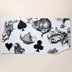 Alice White Rabbit Wonderland Cheshire Cat Beach Towel